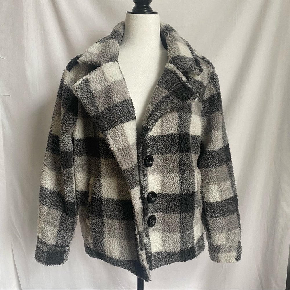 Black and White Plaid Teddy Jacket